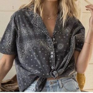 POL Charcoal Paisley Button-Down Shirt